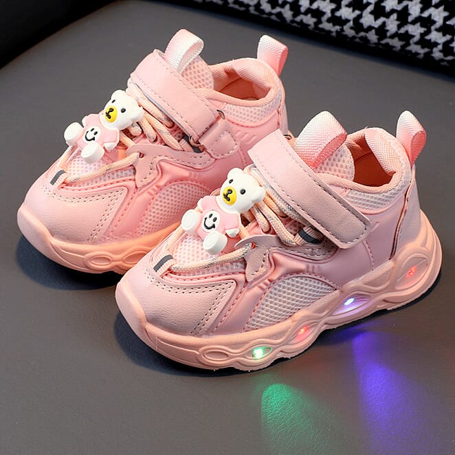 Cute Bear Charm LED lighting Pink Toddler Sneakers