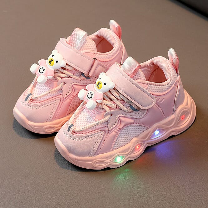 Cute Bear Charm LED lighting Pink Toddler Sneakers