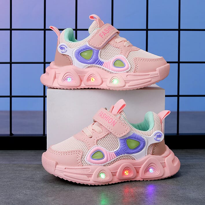 LED flashing Bright light sneaker non-slip breathable mesh shoes children pink shoes