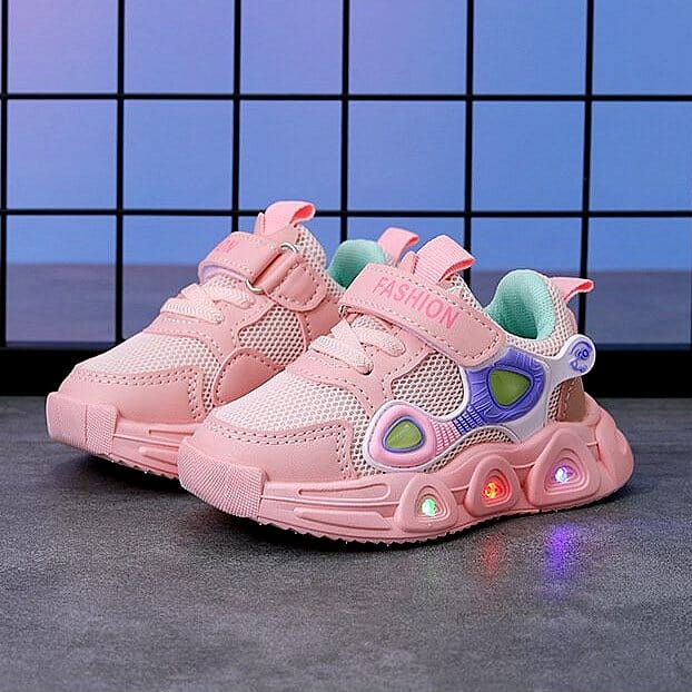 LED flashing Bright light sneaker non-slip breathable mesh shoes children pink shoes