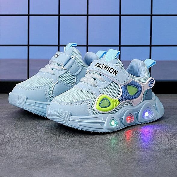 LED flashing Bright light sneaker non-slip breathable mesh shoes children blue shoes